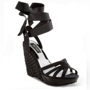 White House Black Market | Jenica Espadrille Black Lace-up Wedge Sandal Size 6